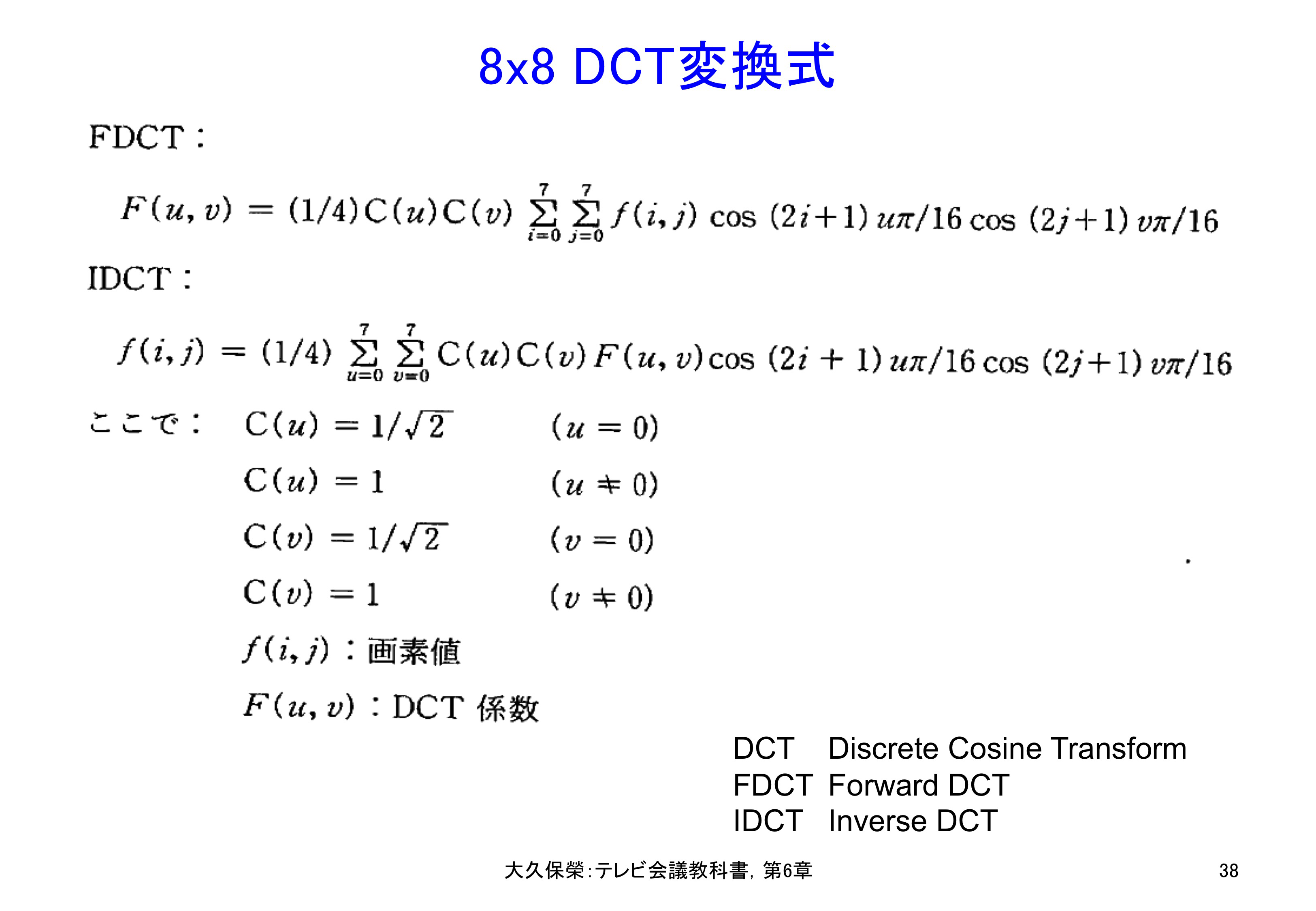 図6-38 8x8 DCT変換式